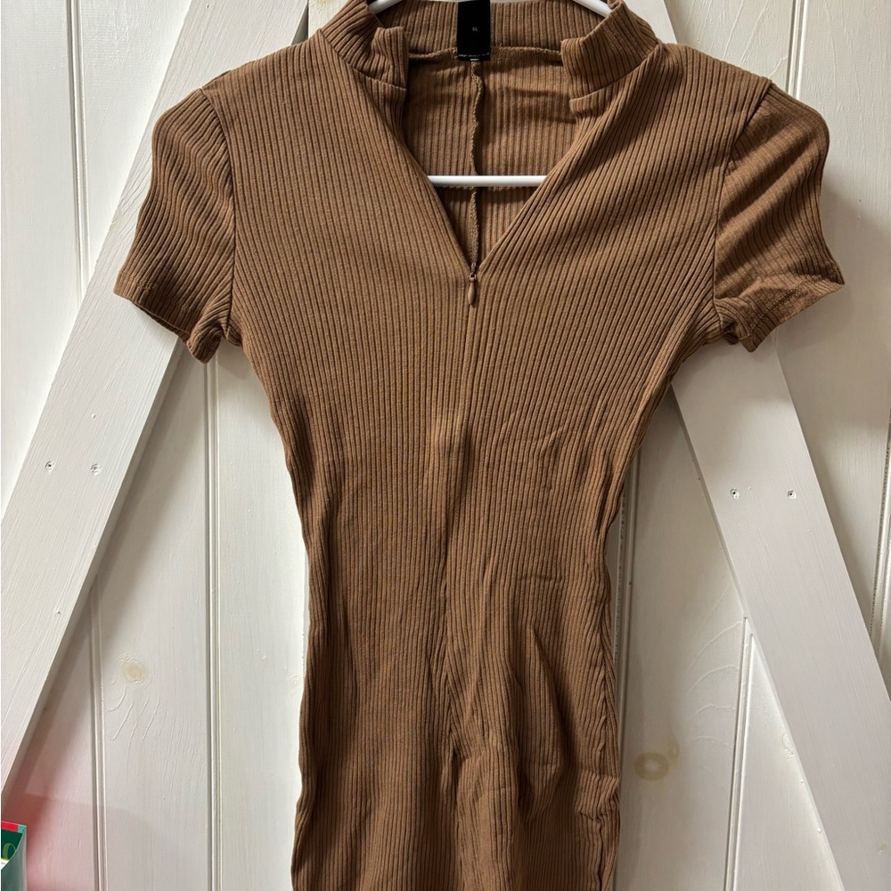 Brown Ribbed Women's Jumper